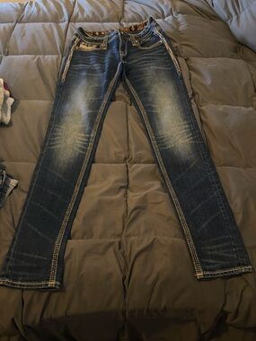 Rock Revival Women’s Straight Leg Jeans - Dark Blue with Fading